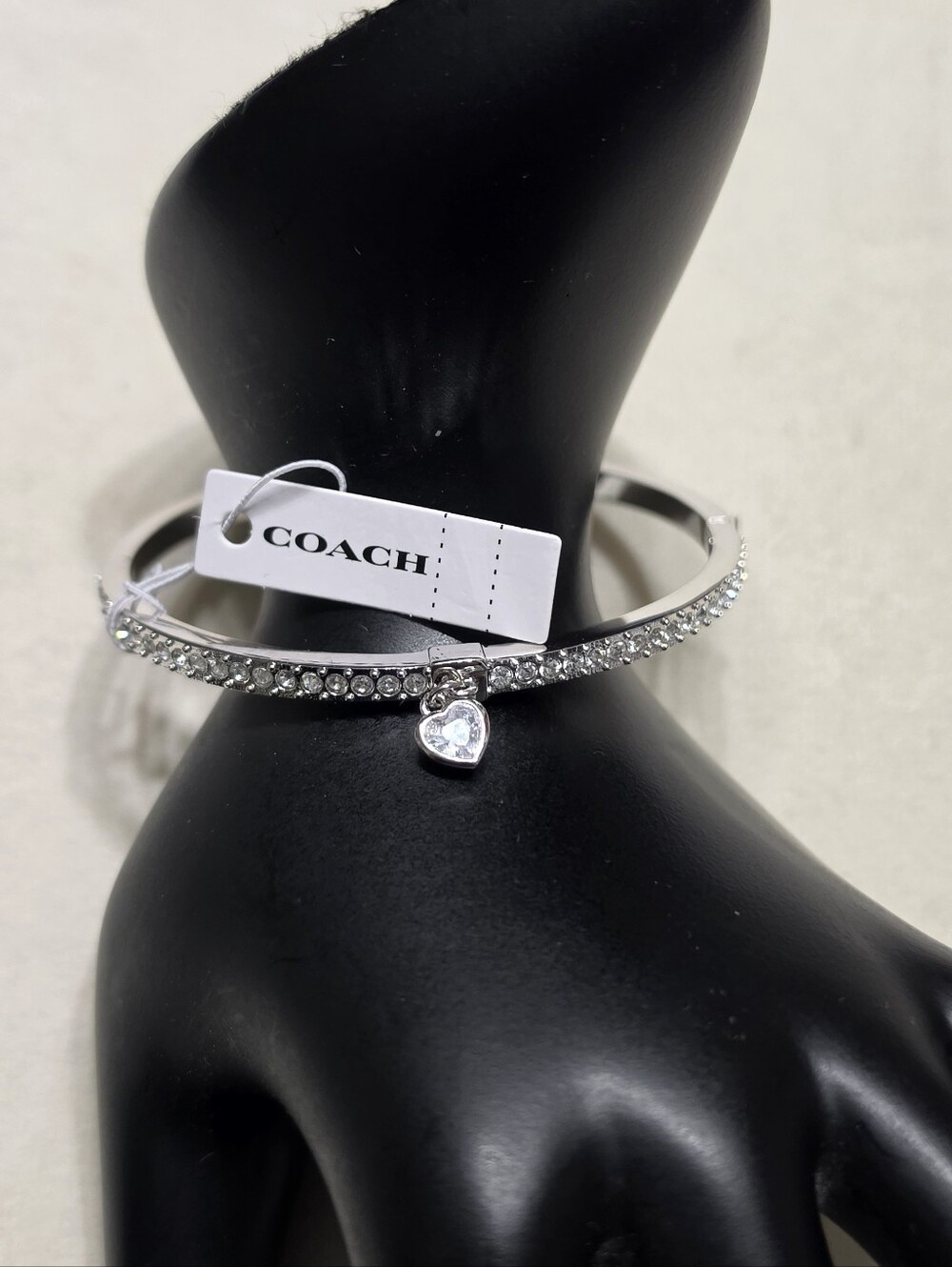 Coach Stone  Heart Charm Bangle Bracelet